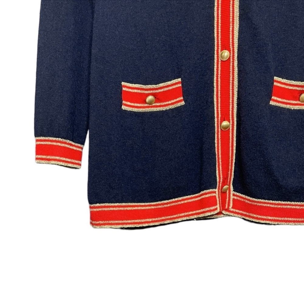 NWT L’Agence Wool Cashmere Ariel Navy Red Gold Cardigan Sparkle Metallic Holiday - Picture 7 of 13